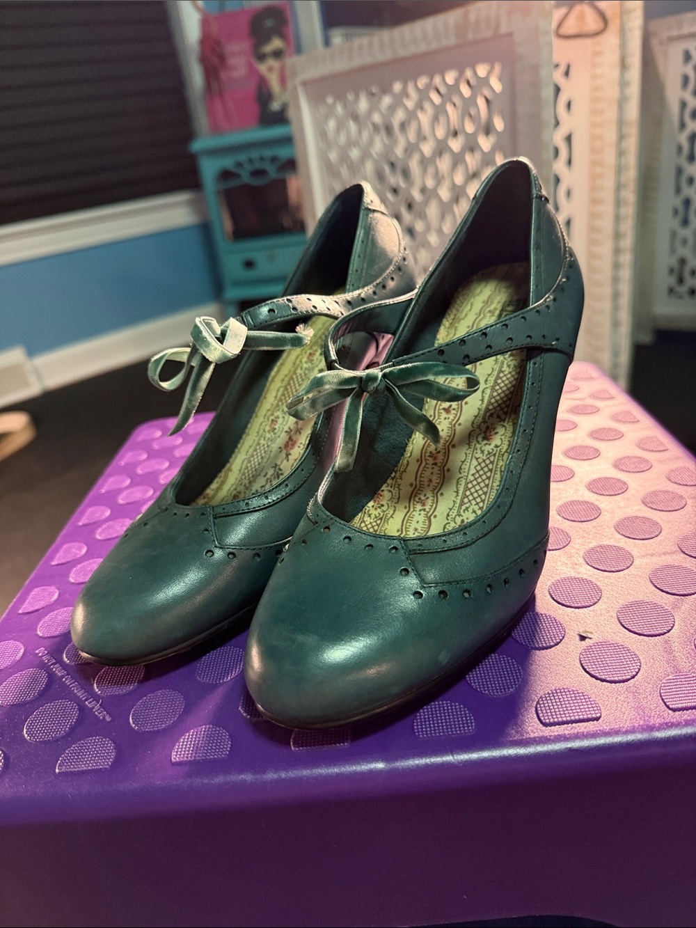 Seychelles Teal Bow-Accent Mary Jane Heels